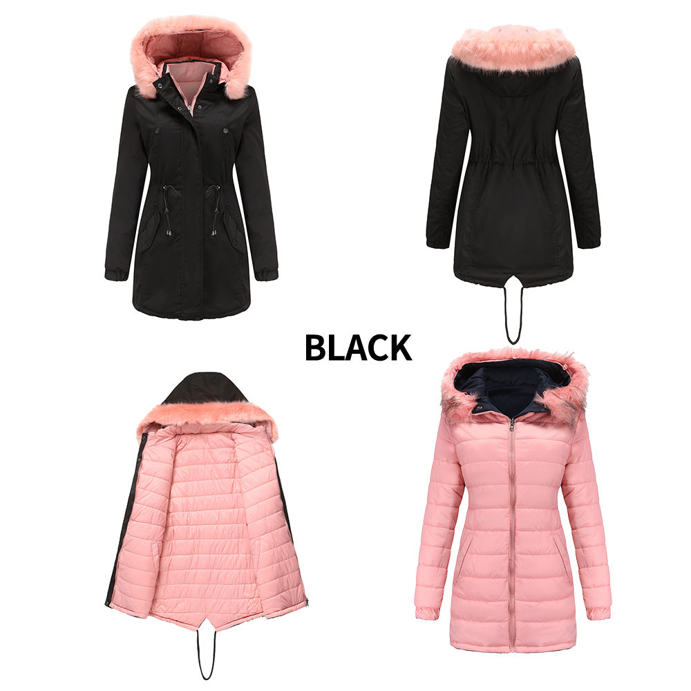 4-in-1 Parka: Women's Double-sided Cotton-padded Jacket and Removable Faux Fur Rim Hood